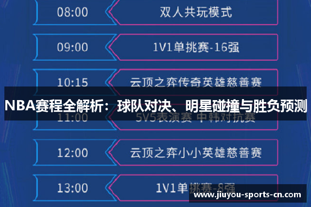 NBA赛程全解析：球队对决、明星碰撞与胜负预测